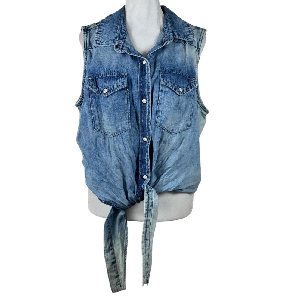 Velvet Heart Denim Mixed Wash Tie-Up Button Front Vest